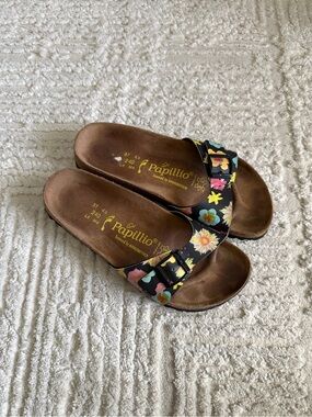 Papillio Black Floral Single-Buckle Slide Sandals